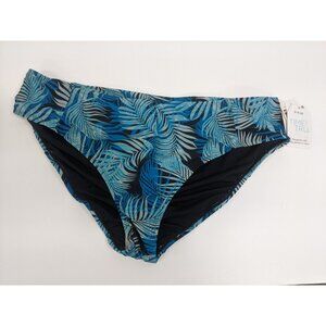 Time and Tru Blue Hawaiian Leaf Mid Rise Swim Bikini Bottom Plus Size 3X 24W-26W